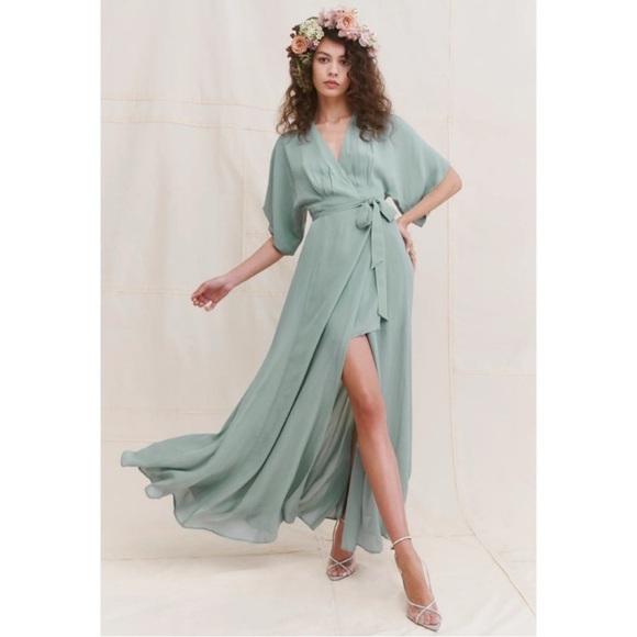 Reformation Winslow Elegant Green Wrap Dress Size Medium - Picture 2 of 14